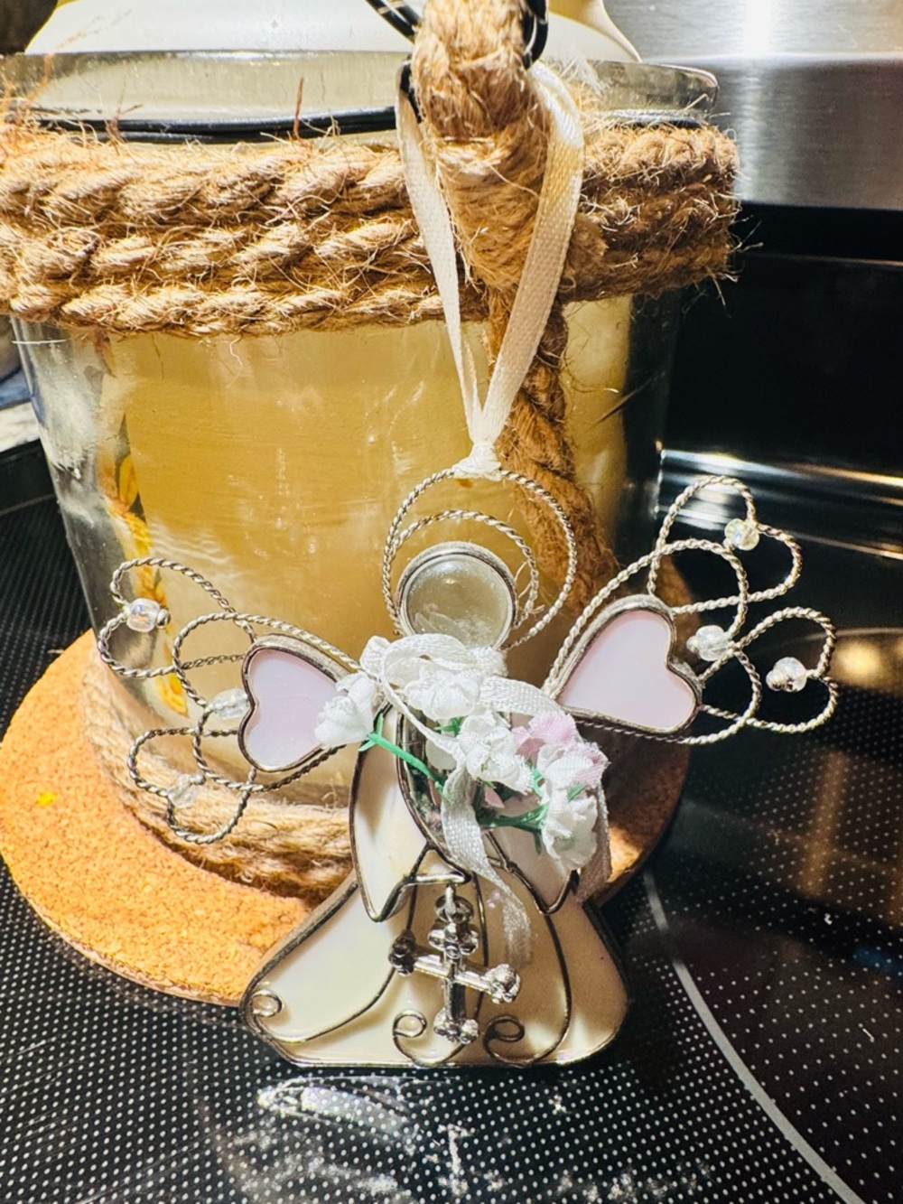 😇 Vintage Stained Glass Angel Ornament